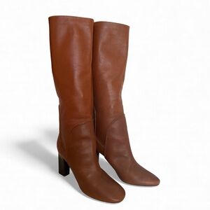 DVF Tall Leather Boots – Size 10M – Cognac Brown – 70s Inspired Block Heel